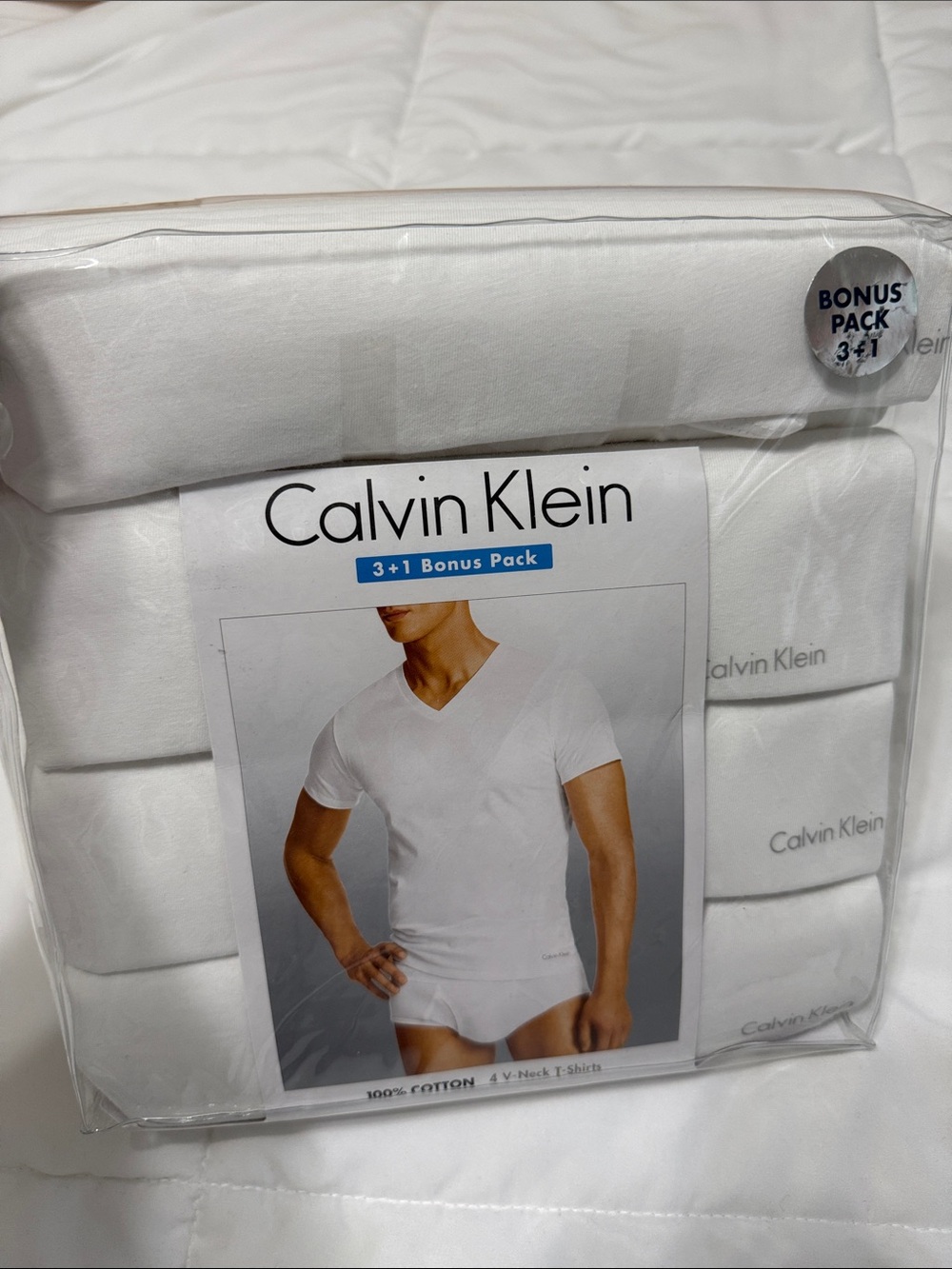 Calvin Klein Men’s White V-Neck T-Shirt 3+1 Bonus Pack